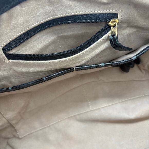 Authentic Brahmin Black Croc-Embossed Leather Satchel - Picture 9 of 10